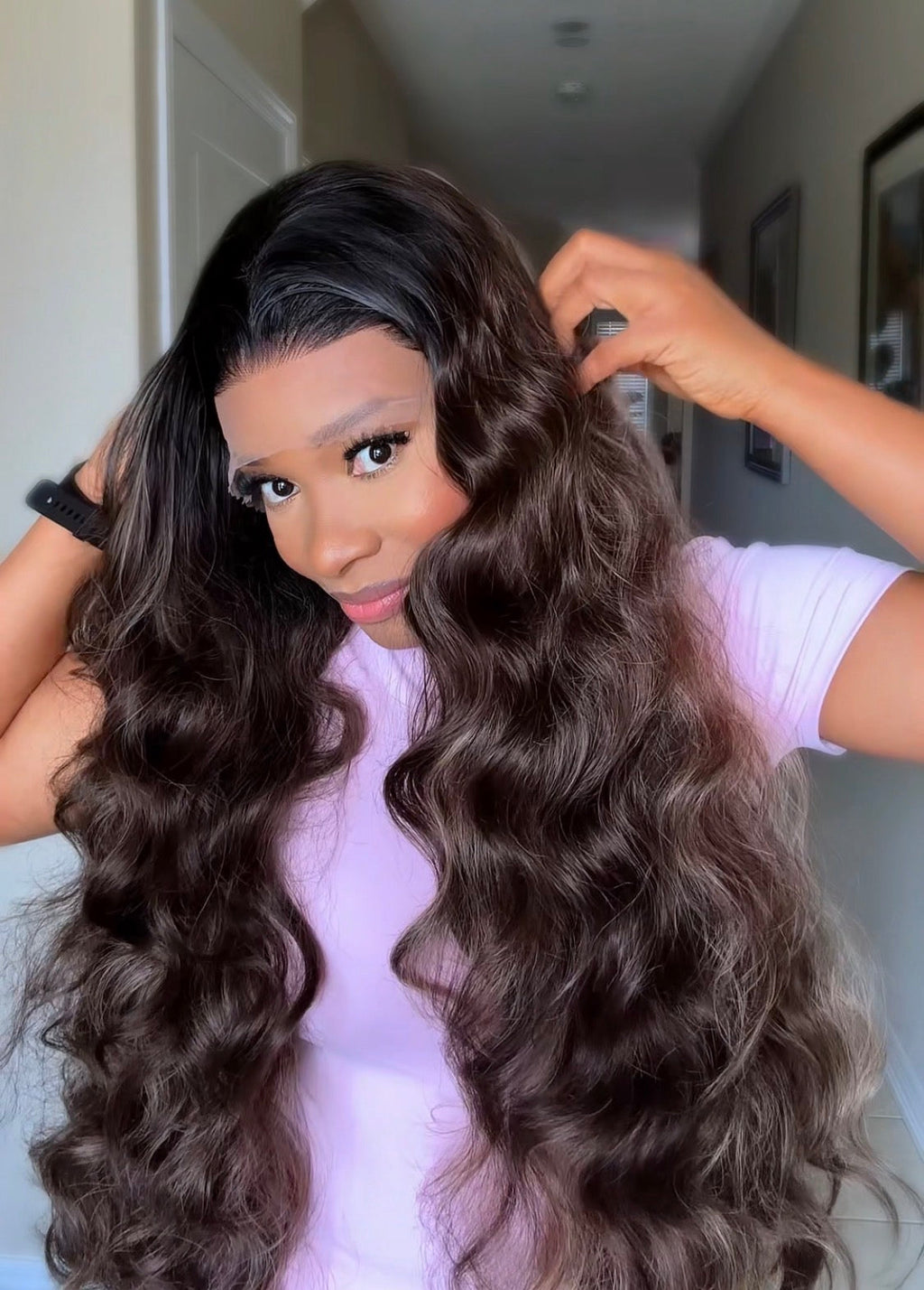 30 inch body wave HD full frontal lace wig in piano color premium fibre